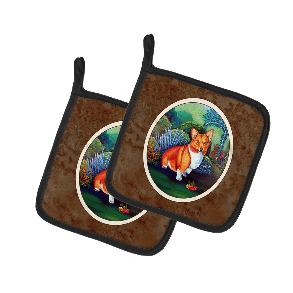 Corgi Pot Holder Set of 2 Heat Resistant Quilted Hot Pads 7.5 x 7.5 Inch, Insulated Kitchen Trivets for Cooking & Baking