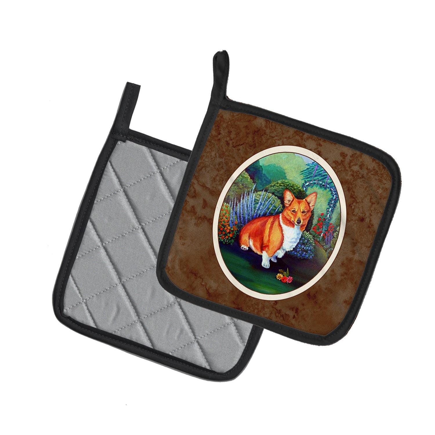 Corgi Pot Holder Set of 2 Heat Resistant Quilted Hot Pads 7.5 x 7.5 Inch, Insulated Kitchen Trivets for Cooking & Baking