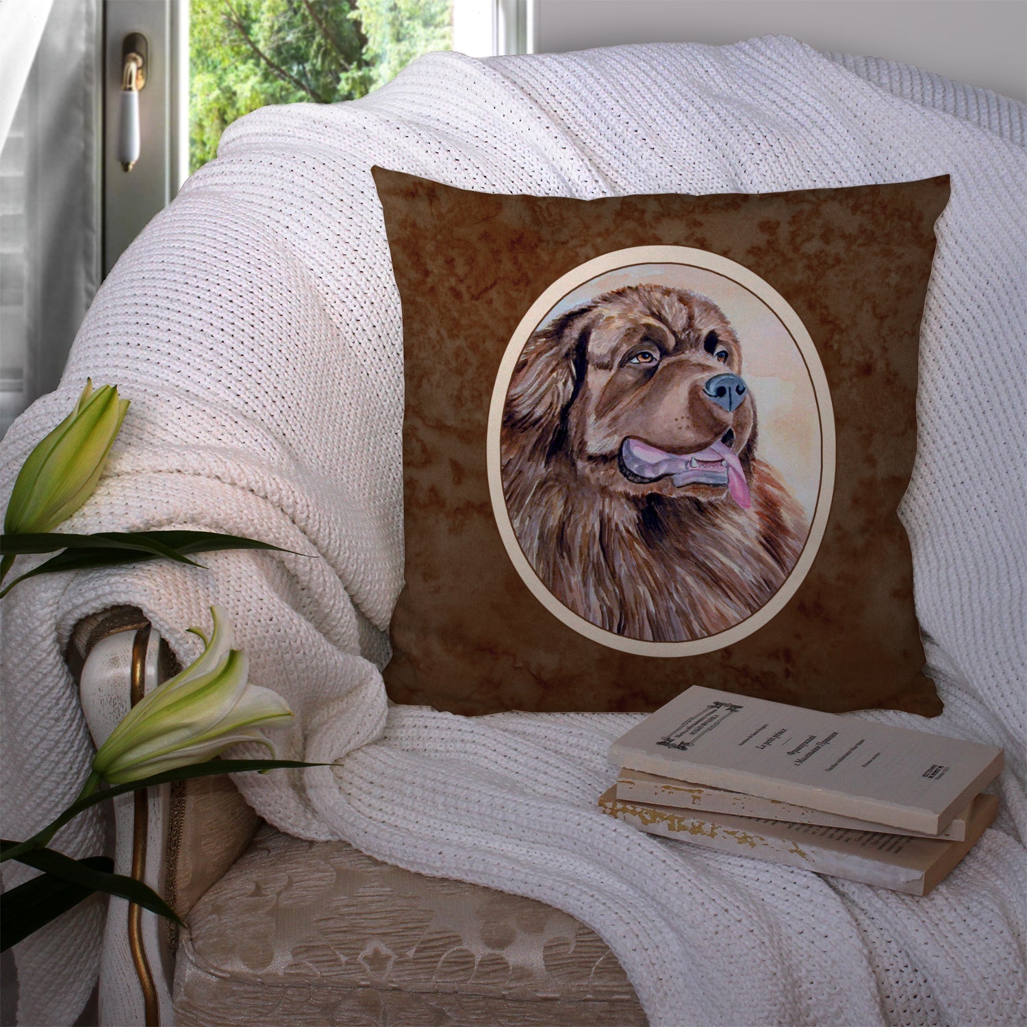 Newfoundland Decorative Throw Pillow 14x14 Indoor Outdoor Accent Cushion, Fabric Cover with Insert for Sofa, Bed, Porch & Living Room