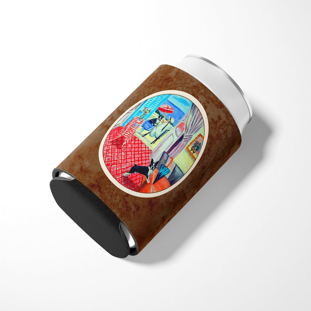 Lady with her Boston Terrier Can or Bottle Hugger Cooler Sleeve for Standard 12 oz Cans, Insulated Foam Beer & Soda Can Hugger Reusable