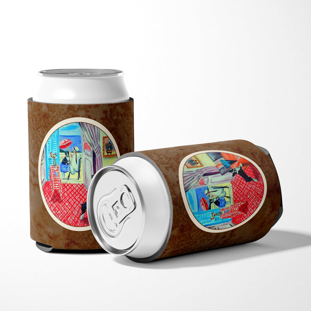 Lady with her Boston Terrier Can or Bottle Hugger Cooler Sleeve for Standard 12 oz Cans, Insulated Foam Beer & Soda Can Hugger Reusable
