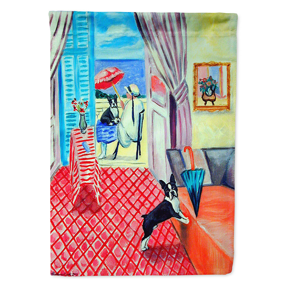 Lady with her Boston Terrier House Flag 28x40 Porch Sleeve Pole Decorative Outside Yard Banner Artwork Wall Hanging, Polyester