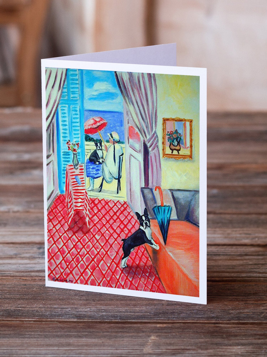 Lady with her Boston Terrier Greeting Cards Pack of 8 Blank Cards with Envelopes Whimsical A7 Size 5x7