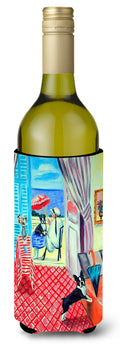 Lady with her Boston Terrier Wine Bottle Hugger Gift Sleeve for Standard 750 ml Bottles, Insulated Reusable Also Fits Mini Shot & Pint Bottles