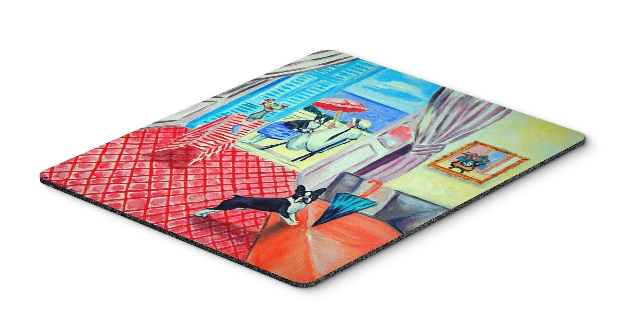 Lady with her Boston Terrier Mouse Pad, Heat Resistant Trivet Hot Pad , Non Slip Rubber Desk Mat, Kitchen Counter Protector, Home Office Decor Gift