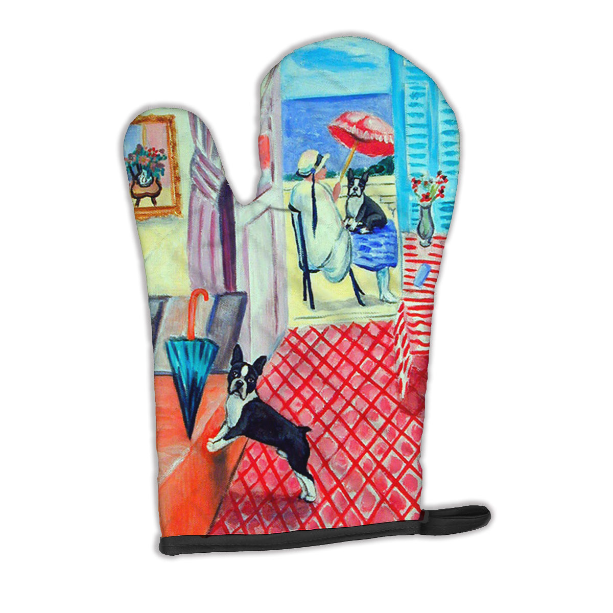 Lady with her Boston Terrier Oven Mitt Heat Resistant Thick Oven Mitt for Hot Pans and Oven, Kitchen Mitt Protect Hands, Cooking Baking Glove