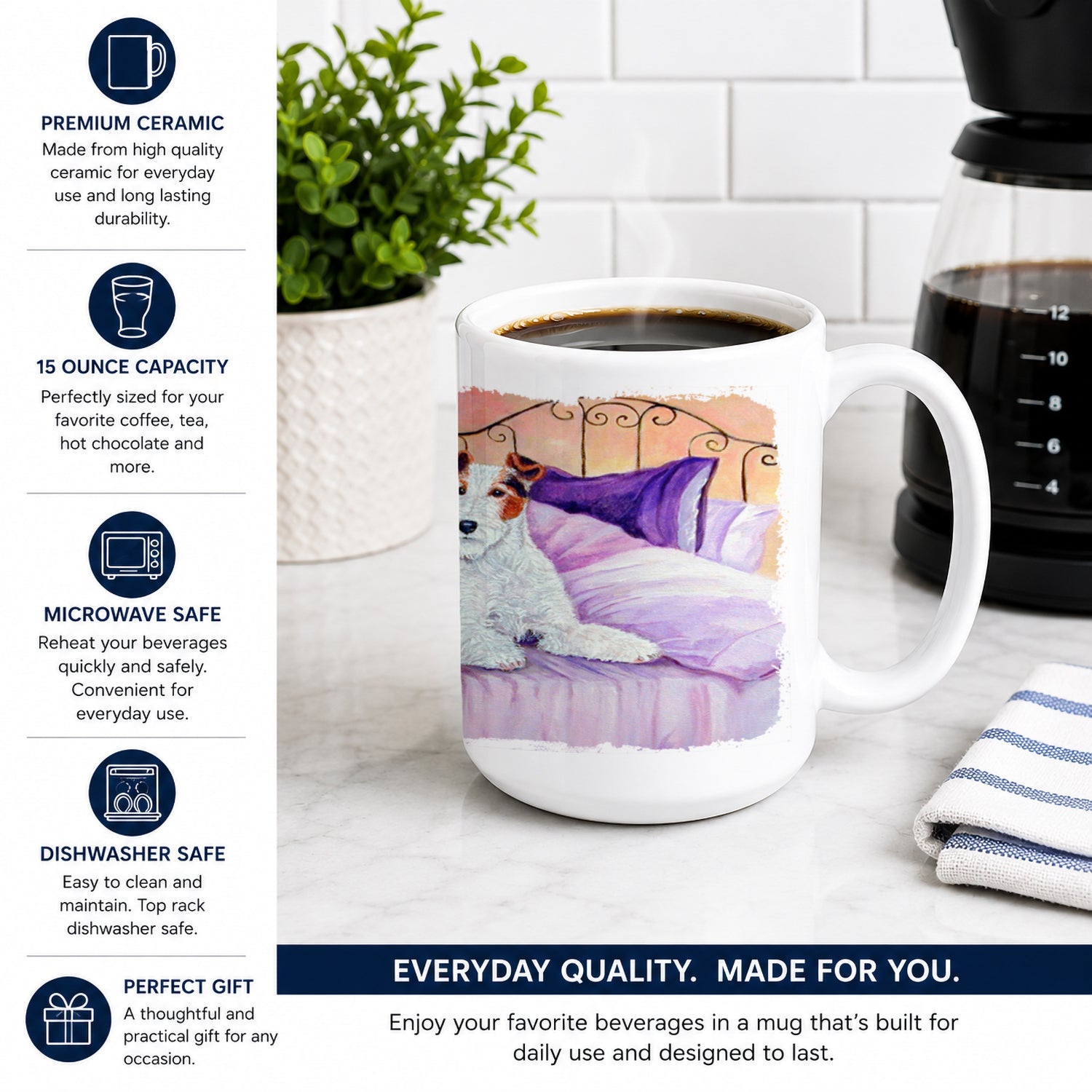 Fox Terrier Waiting on Mom Ceramic Coffee Mug 15 oz Decorative Large C Handle Mug Cup for Tea, Cocoa Hot Chocolate