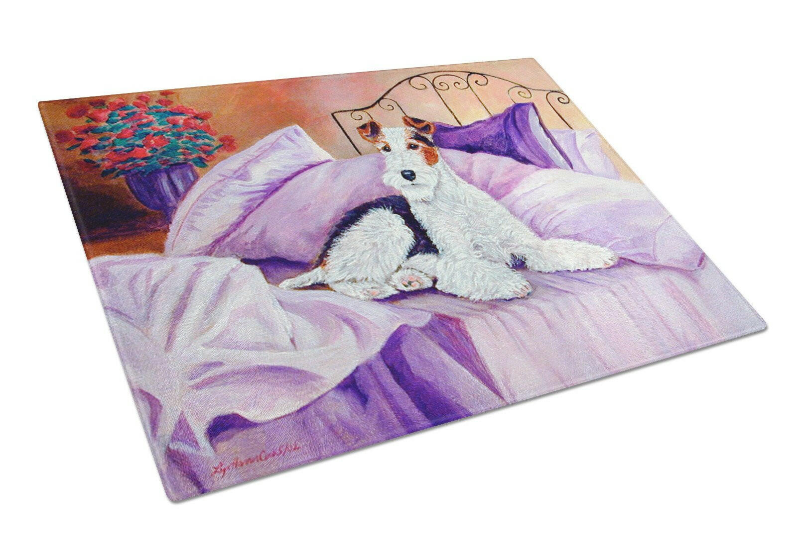 Fox Terrier Waiting on Mom Cutting Board Tempered Glass Kitchen Cutting Surface, Heat Resistant Chopping, Non-Slip Feet, Food Prep & Serving
