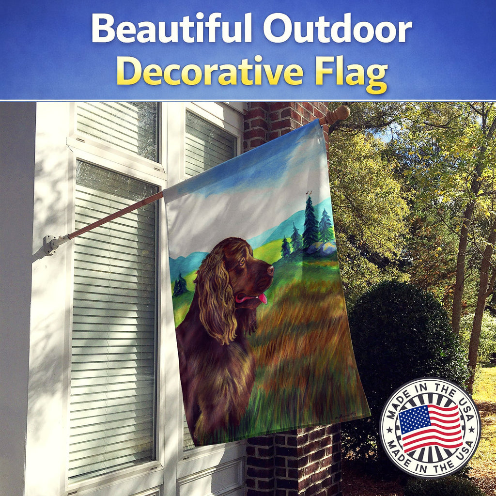 Sussex Spaniel House Flag 28x40 Porch Sleeve Pole Decorative Outside Yard Banner Artwork Wall Hanging, Polyester