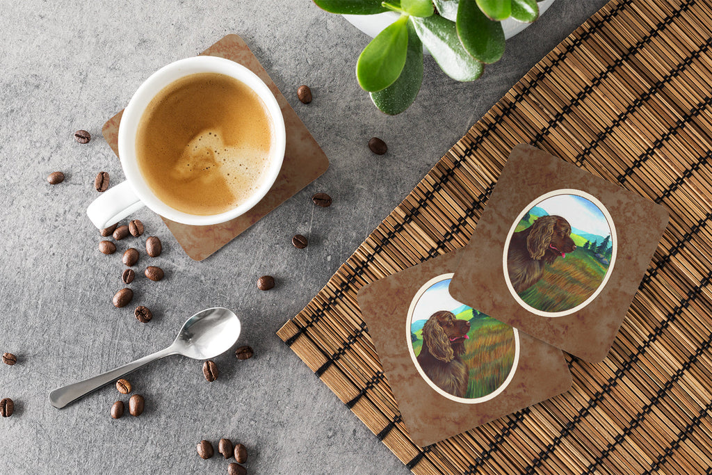 Sussex Spaniel Foam Coasters Set of 4 Cup Coasters for Indoor Outdoor, Tabletop Protection, Anti Slip, Mouse pad Material