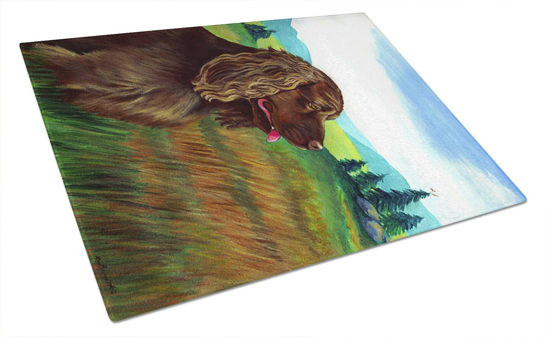Sussex Spaniel Cutting Board Tempered Glass Kitchen Cutting Surface, Heat Resistant Chopping, Non-Slip Feet, Food Prep & Serving