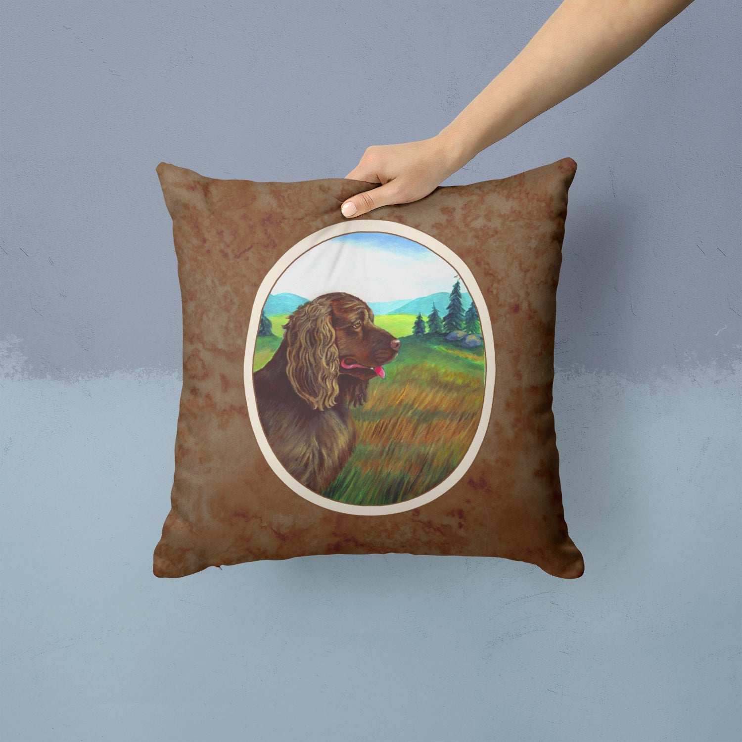 Sussex Spaniel Decorative Throw Pillow 14x14 Indoor Outdoor Accent Cushion, Fabric Cover with Insert for Sofa, Bed, Porch & Living Room