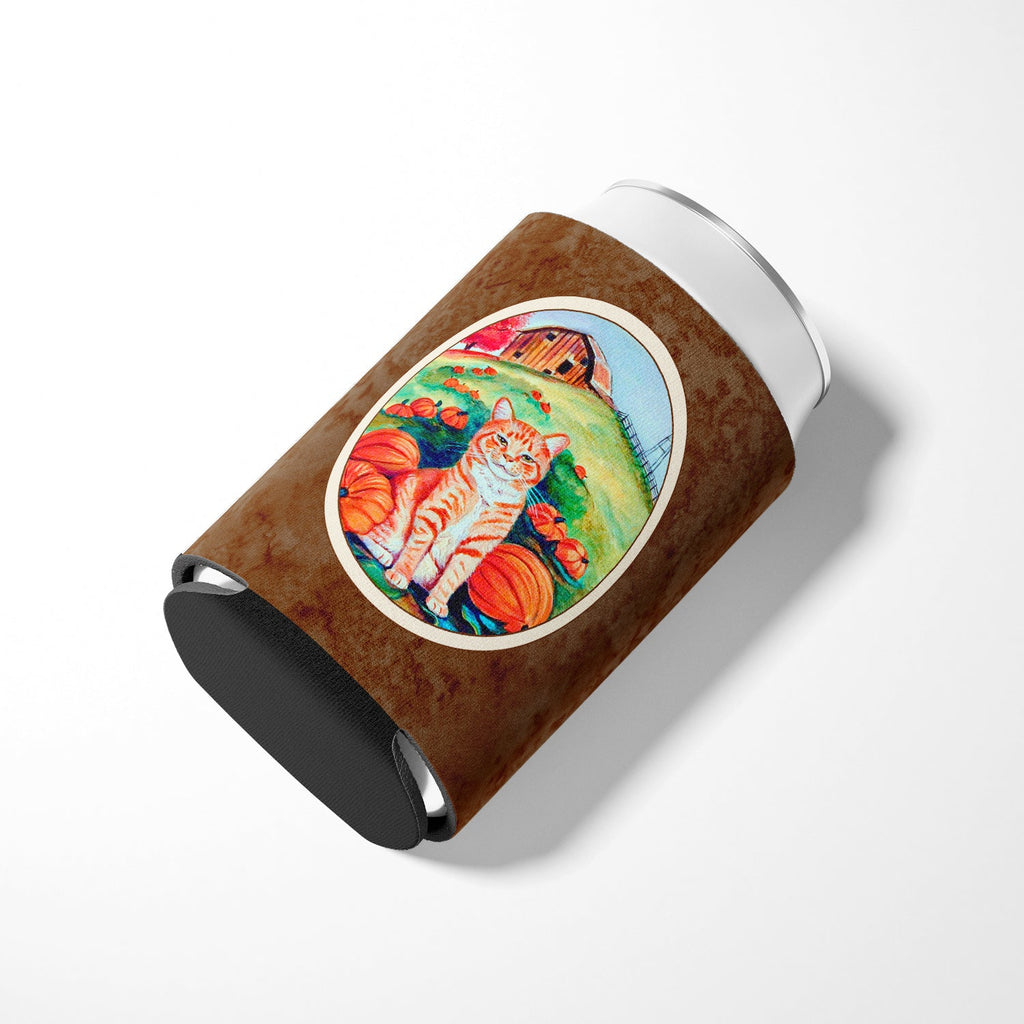 Tabby Cat in Pumpins Can or Bottle Hugger Cooler Sleeve for Standard 12 oz Cans, Insulated Foam Beer & Soda Can Hugger Reusable