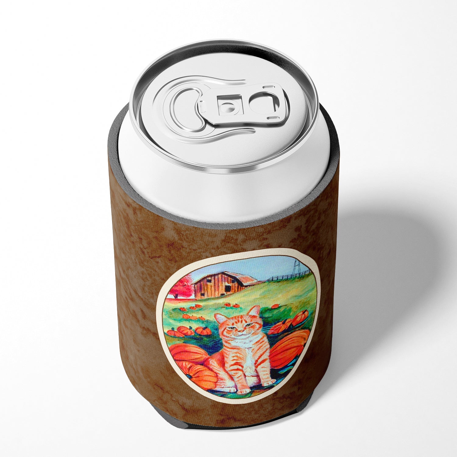 Tabby Cat in Pumpins Can or Bottle Hugger Cooler Sleeve for Standard 12 oz Cans, Insulated Foam Beer & Soda Can Hugger Reusable
