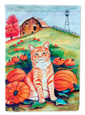 Tabby Cat in Pumpins House Flag 28x40 Porch Sleeve Pole Decorative Outside Yard Banner Artwork Wall Hanging, Polyester