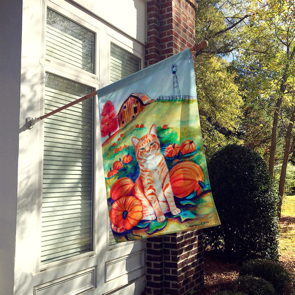 Tabby Cat in Pumpins House Flag 28x40 Porch Sleeve Pole Decorative Outside Yard Banner Artwork Wall Hanging, Polyester