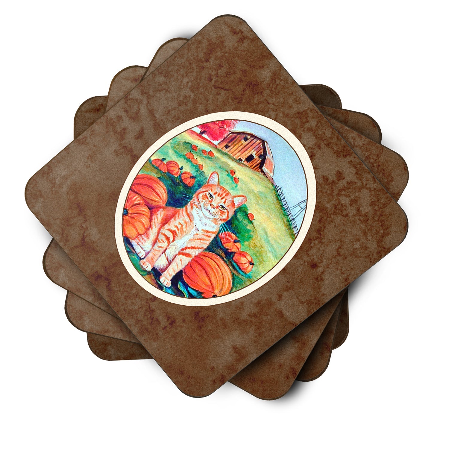 Tabby Cat in Pumpins Foam Coasters Set of 4 Cup Coasters for Indoor Outdoor, Tabletop Protection, Anti Slip, Mouse pad Material