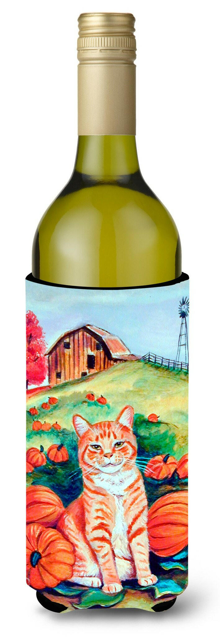 Tabby Cat in Pumpins Wine Bottle Hugger Gift Sleeve for Standard 750 ml Bottles, Insulated Reusable Also Fits Mini Shot & Pint Bottles