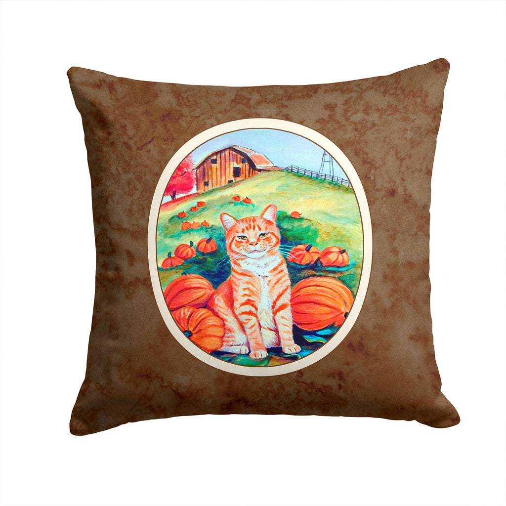 Tabby Cat in Pumpins Decorative Throw Pillow 14x14 Indoor Outdoor Accent Cushion, Fabric Cover with Insert for Sofa, Bed, Porch & Living Room