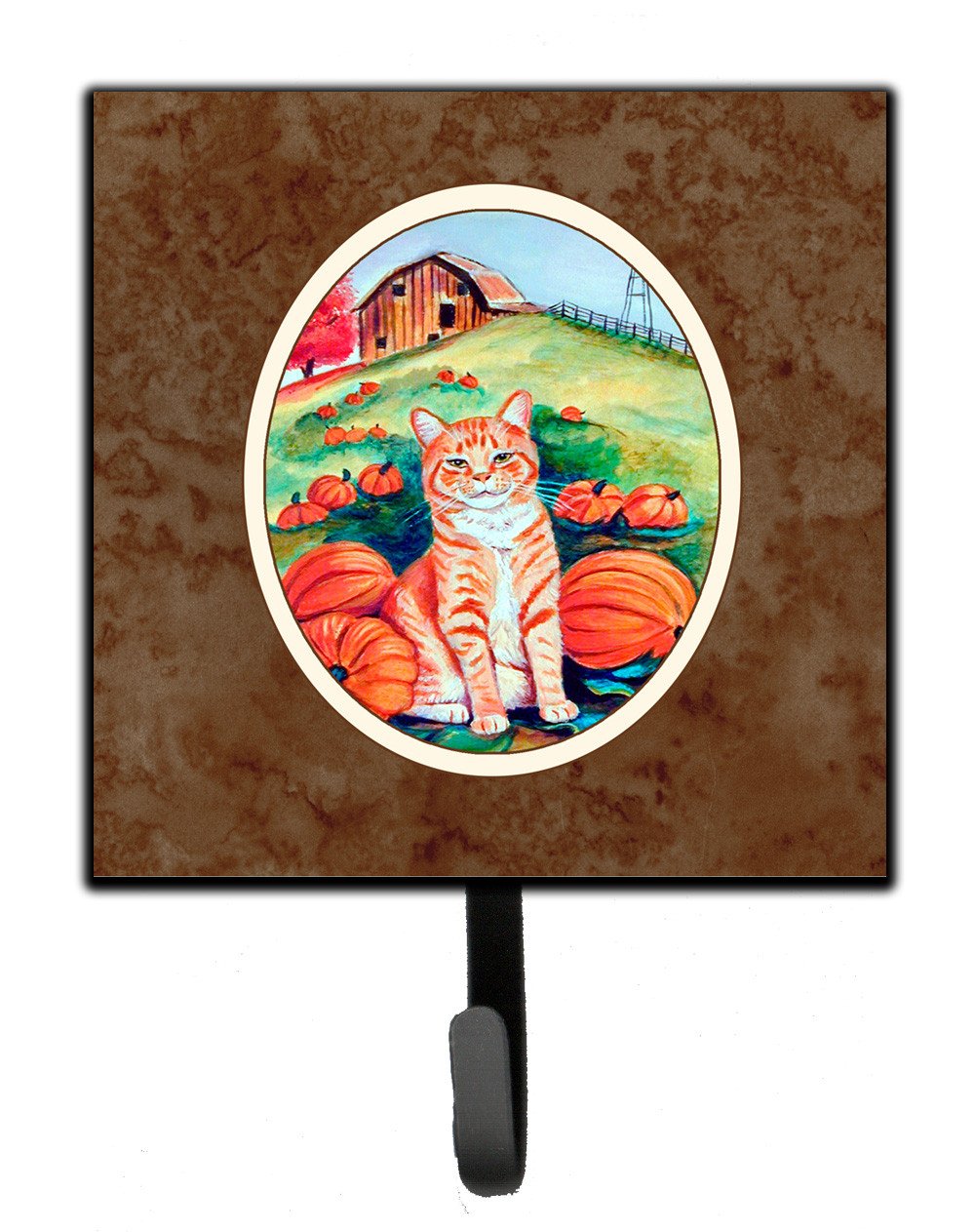 Tabby Cat in Pumpins Leash or Key Holder Wall Hooks, Key Hooks Holder, Coat Rack Wall Mount, Coat Hooks, Hooks for Hanging Keys, Towels, Aprons, Leashes