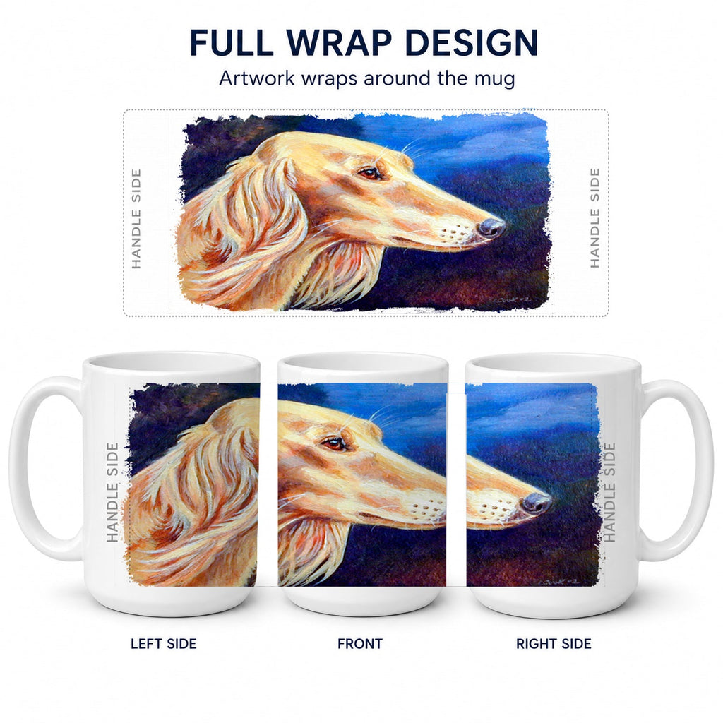 Saluki Ceramic Coffee Mug 15 oz Decorative Large C Handle Mug Cup for Tea, Cocoa Hot Chocolate