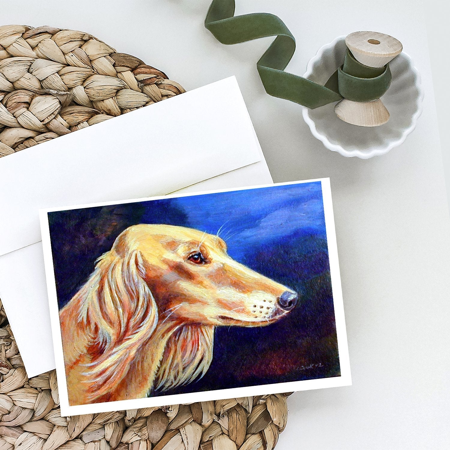 Saluki Greeting Cards Pack of 8 Blank Cards with Envelopes Whimsical A7 Size 5x7