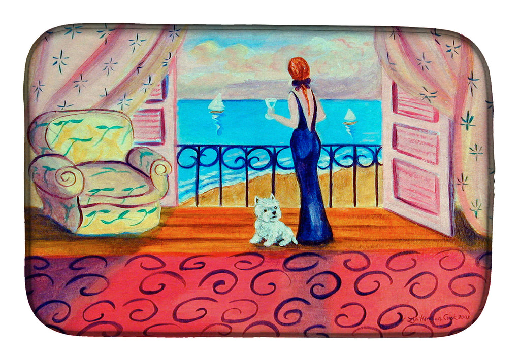 Westie with Mom and a view Dish Drying Mat Absorbent Dish Drying Mat Pad for Kitchen Counter Dish Drainer Mat for Countertop, 14 x 21", Multicolor