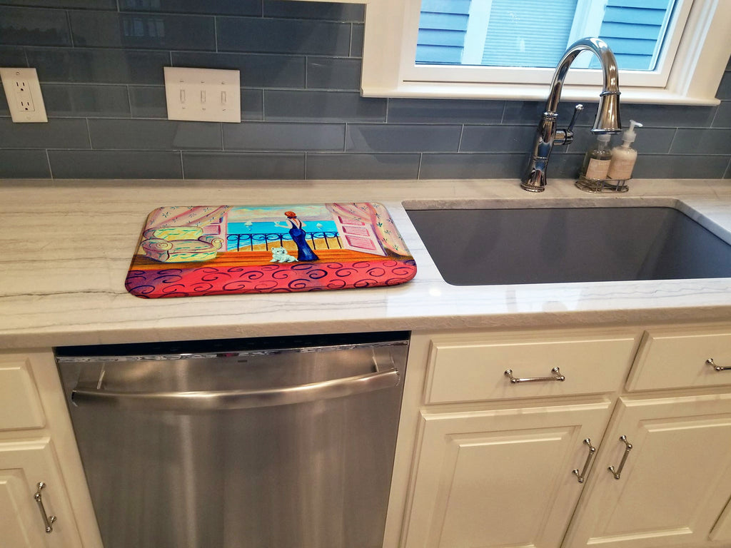 Westie with Mom and a view Dish Drying Mat Absorbent Dish Drying Mat Pad for Kitchen Counter Dish Drainer Mat for Countertop, 14 x 21", Multicolor