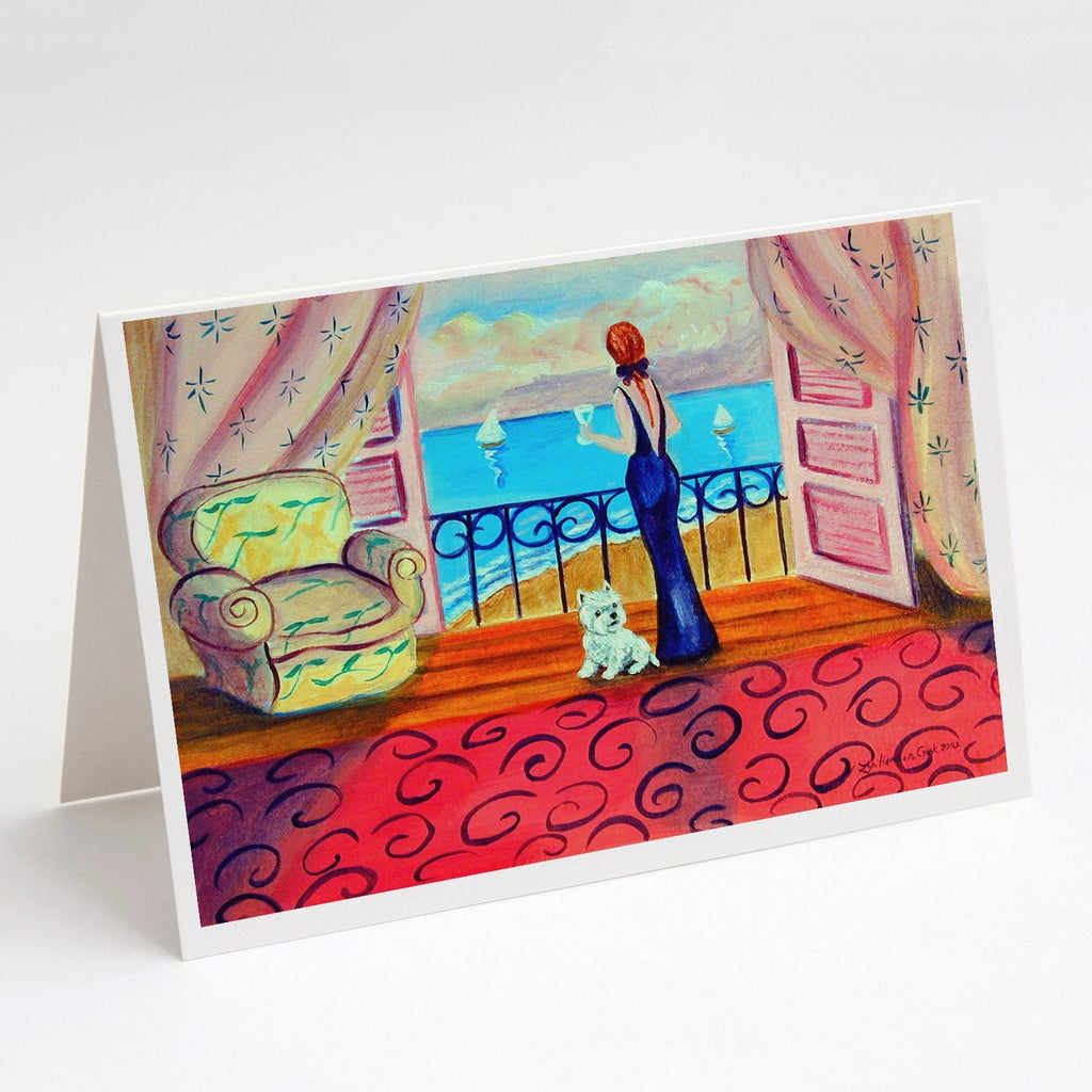 Westie with Mom and a view Greeting Cards Pack of 8 Blank Cards with Envelopes Whimsical A7 Size 5x7
