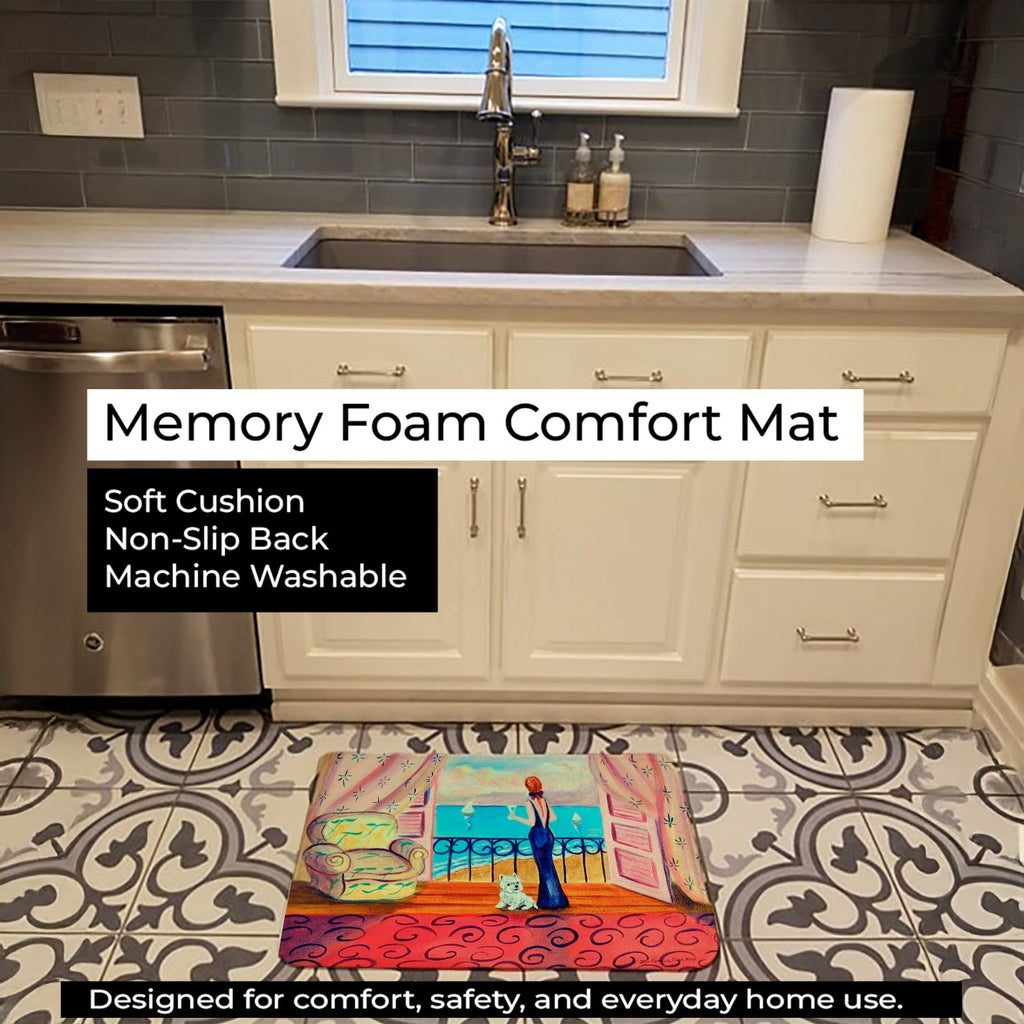 Westie with Mom and a view Memory Foam Kitchen Mat Machine Washable Anti-Fatigue Cushion Comfort Bath or Kitchen Rug