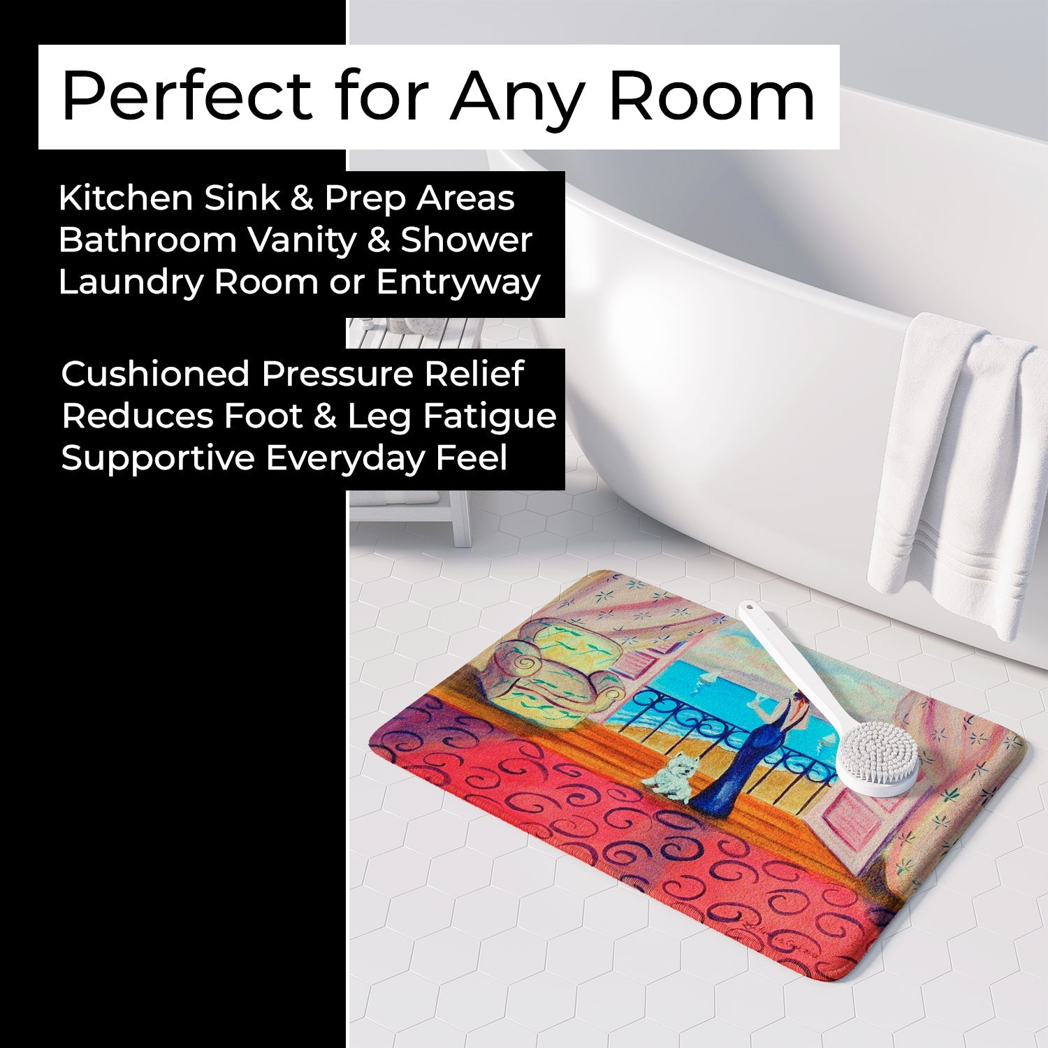 Westie with Mom and a view Memory Foam Kitchen Mat Machine Washable Anti-Fatigue Cushion Comfort Bath or Kitchen Rug