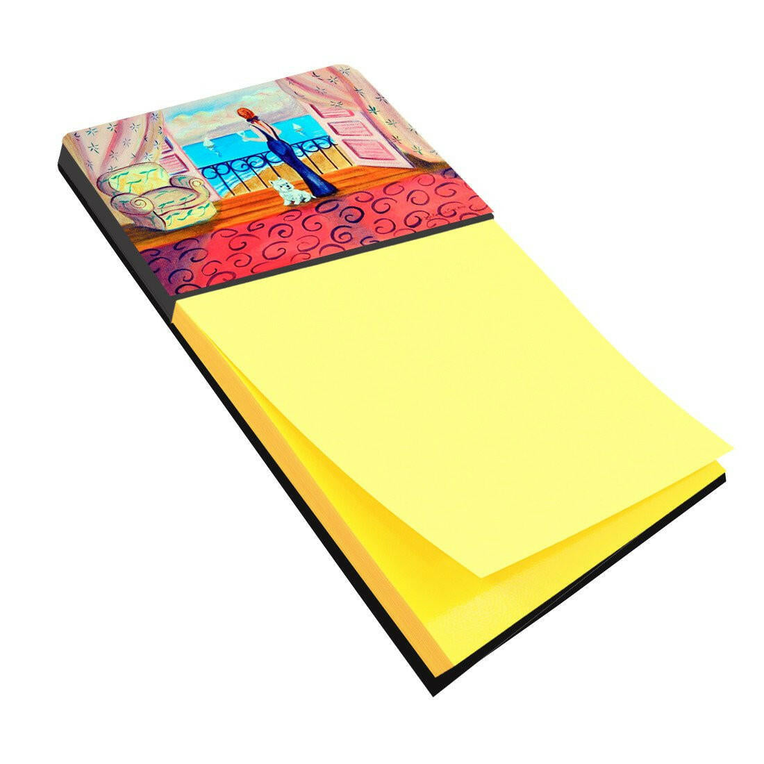 Westie with Mom and a view Watercolor Sticky Note Holder Refillable Dispenser Desk Accessory 3x3 Pad Gift