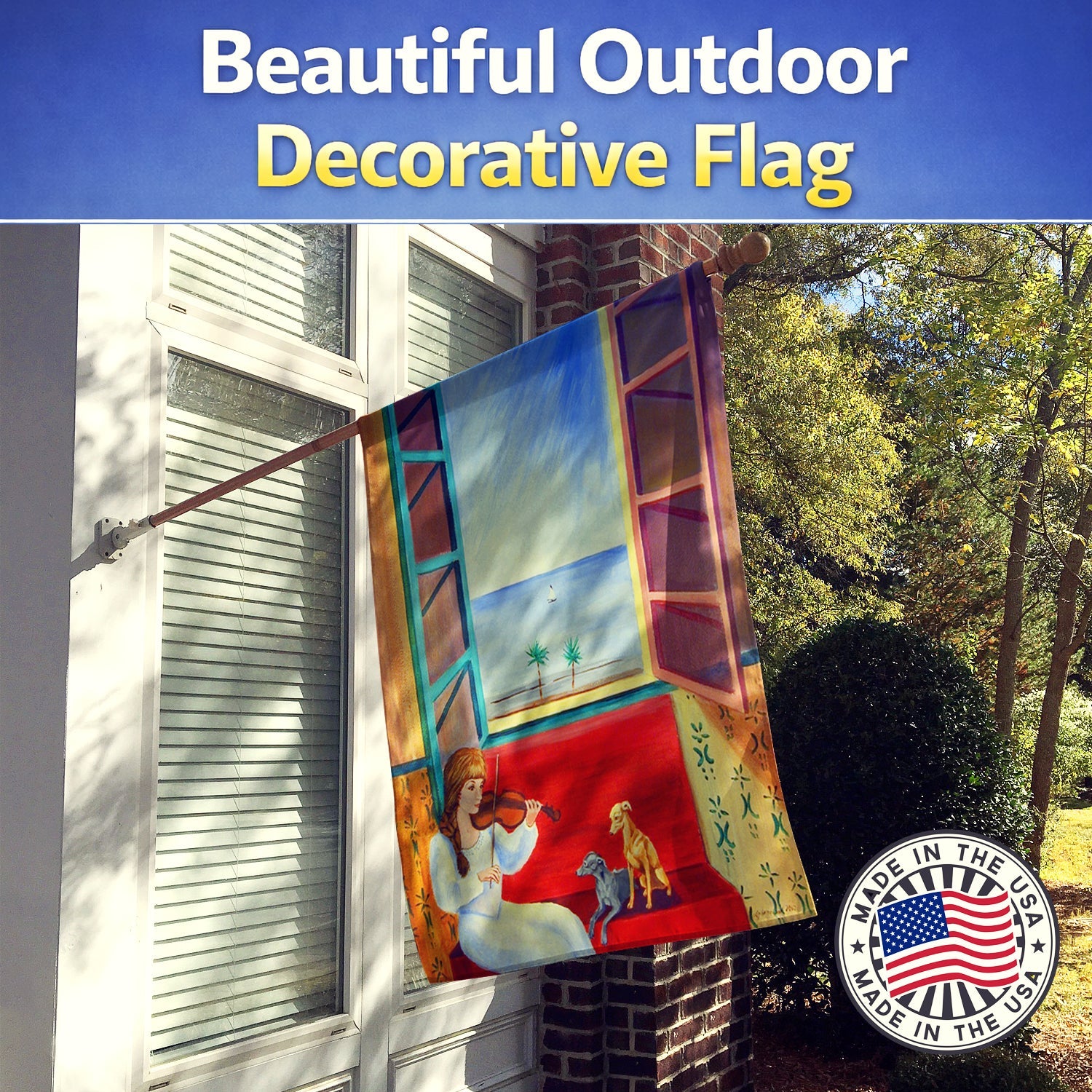 Italian Greyhounds and Violinist House Flag 28x40 Porch Sleeve Pole Decorative Outside Yard Banner Artwork Wall Hanging, Polyester