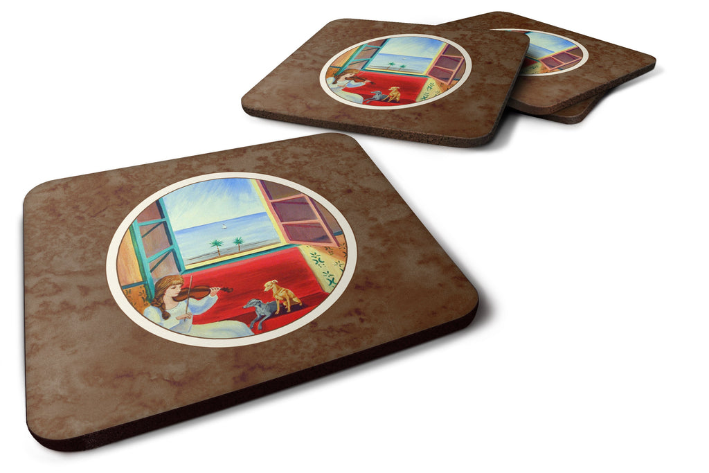 Italian Greyhounds and Violinist Foam Coasters Set of 4 Cup Coasters for Indoor Outdoor, Tabletop Protection, Anti Slip, Mouse pad Material
