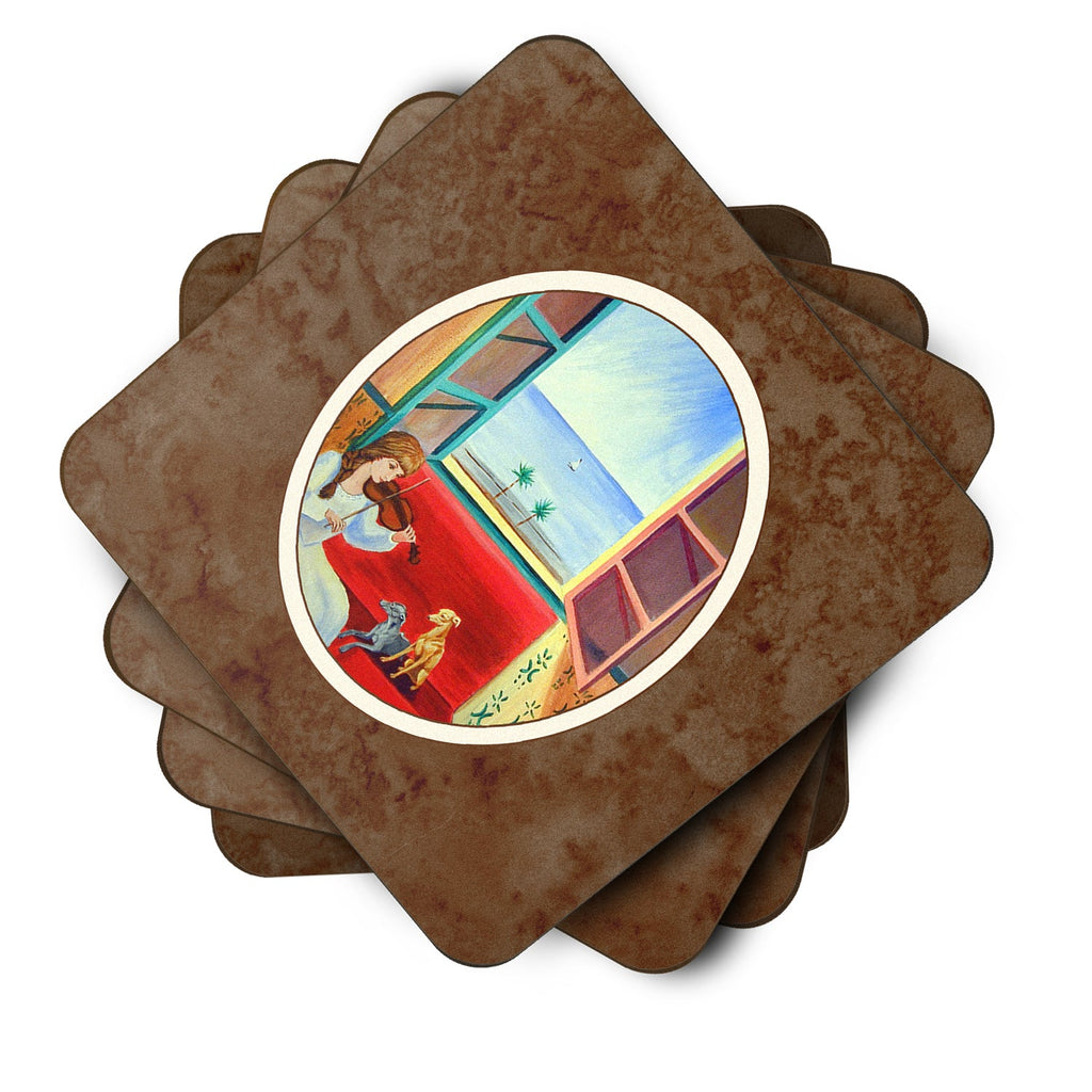 Italian Greyhounds and Violinist Foam Coasters Set of 4 Cup Coasters for Indoor Outdoor, Tabletop Protection, Anti Slip, Mouse pad Material