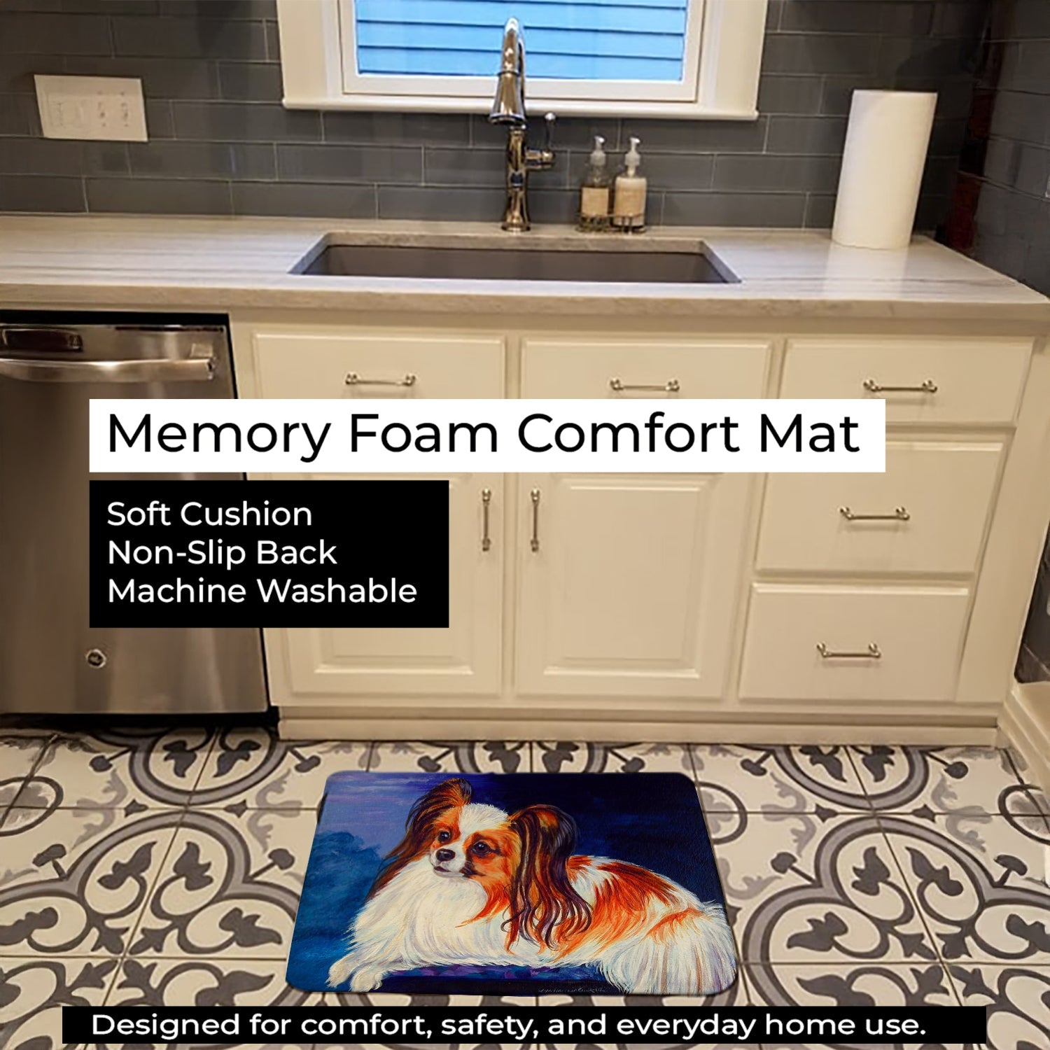 Papillon Memory Foam Kitchen Mat Machine Washable Anti-Fatigue Cushion Comfort Bath or Kitchen Rug