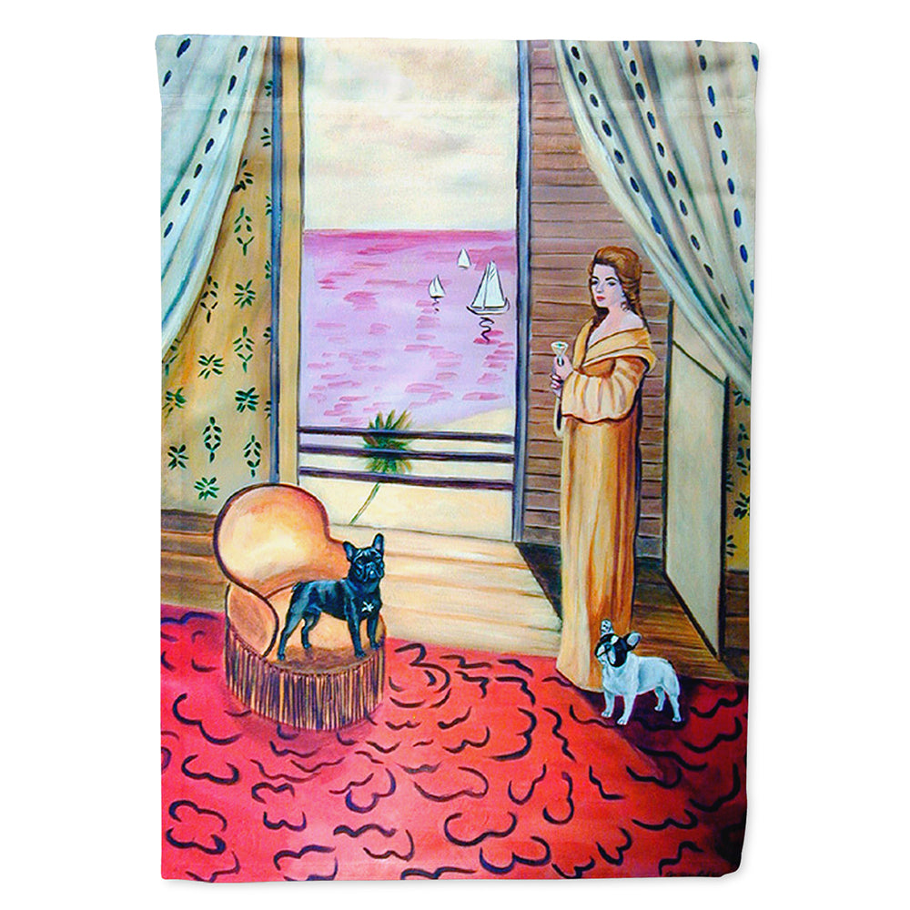 French Bulldog and lady House Flag 28x40 Porch Sleeve Pole Decorative Outside Yard Banner Artwork Wall Hanging, Polyester