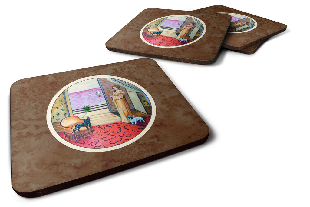 French Bulldog and lady Foam Coasters Set of 4 Cup Coasters for Indoor Outdoor, Tabletop Protection, Anti Slip, Mouse pad Material