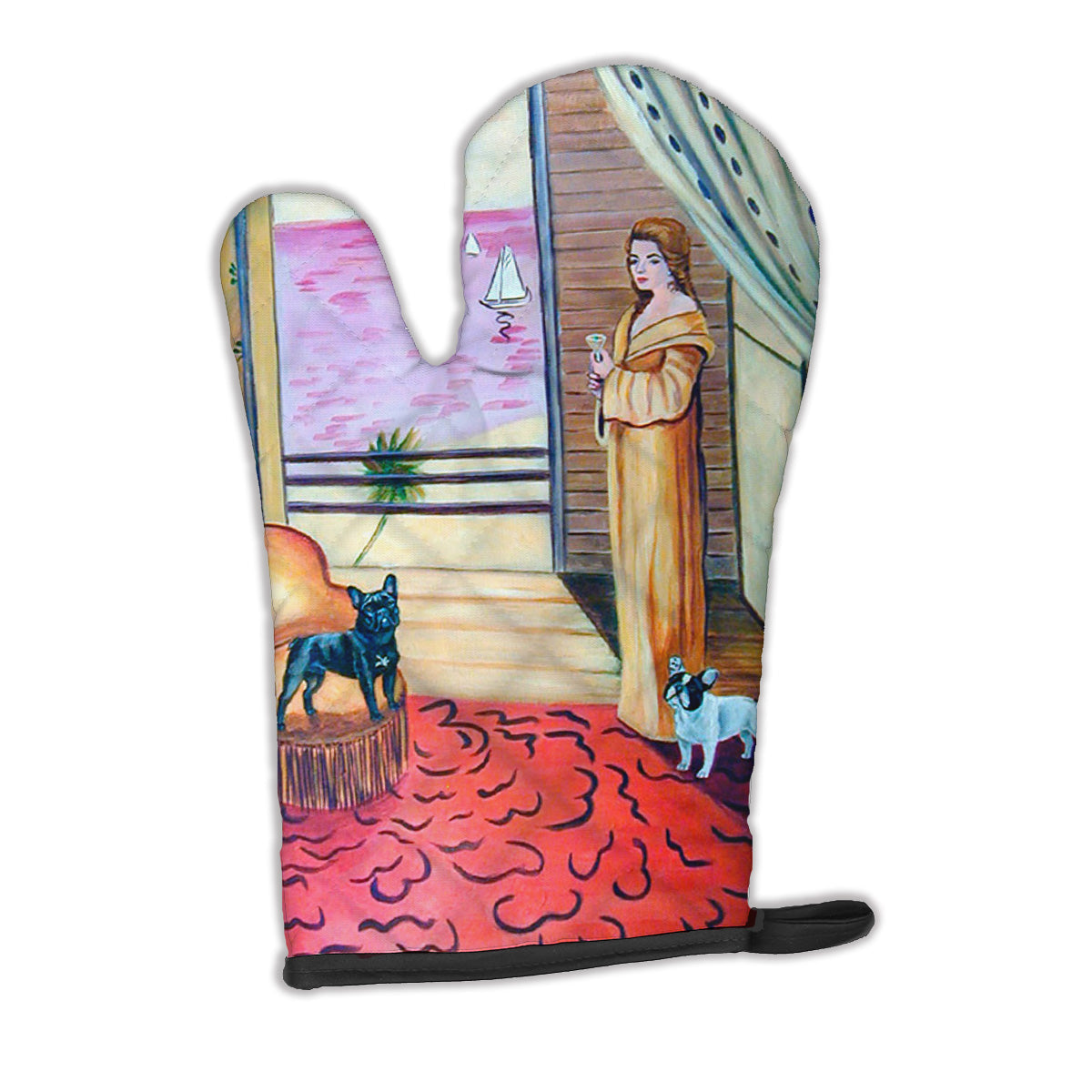 French Bulldog and lady Oven Mitt Heat Resistant Thick Oven Mitt for Hot Pans and Oven, Kitchen Mitt Protect Hands, Cooking Baking Glove