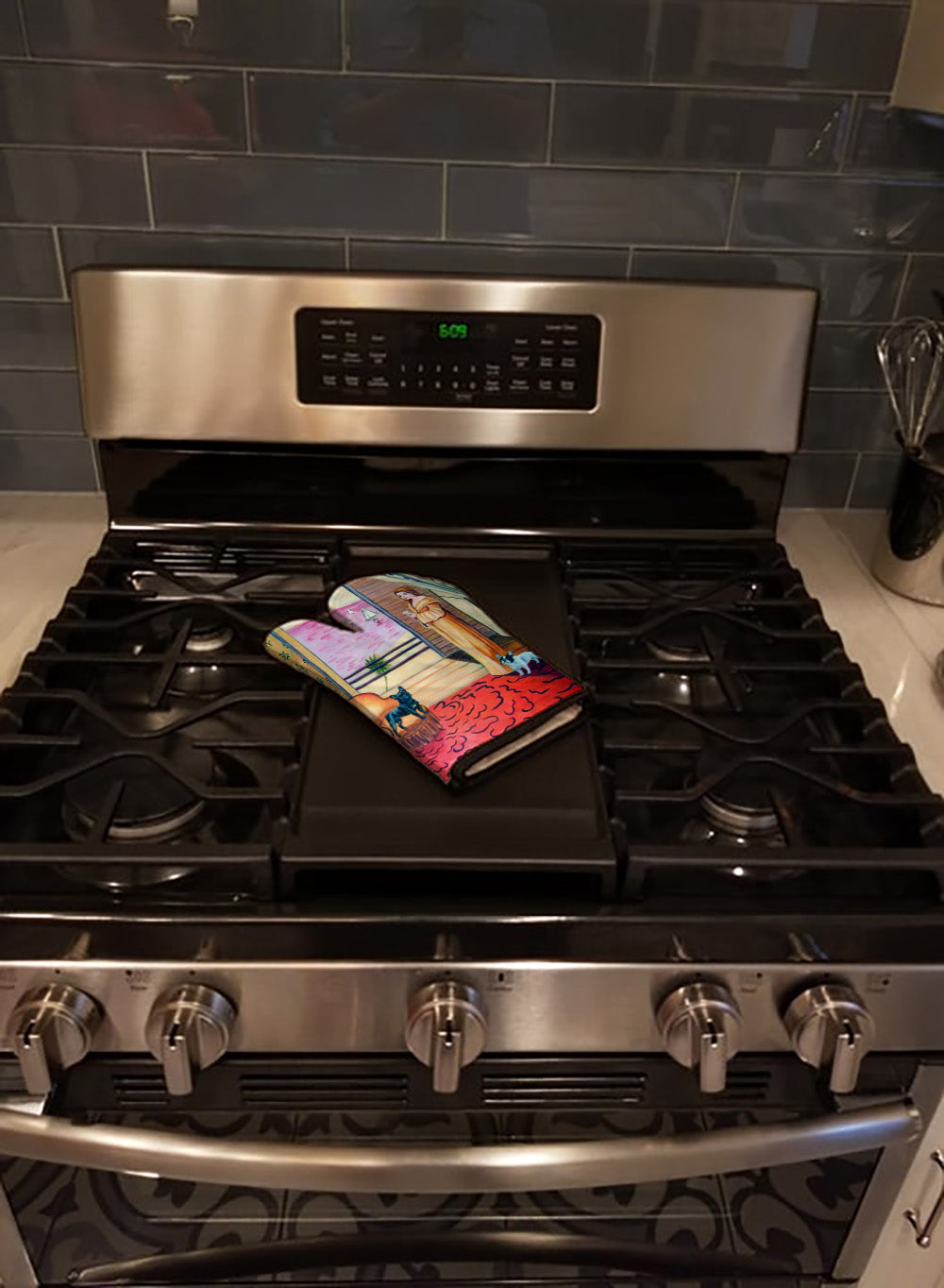 French Bulldog and lady Oven Mitt Heat Resistant Thick Oven Mitt for Hot Pans and Oven, Kitchen Mitt Protect Hands, Cooking Baking Glove