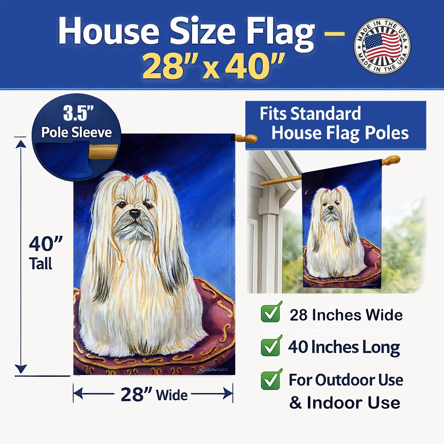 Lhasa Apso House Flag 28x40 Porch Sleeve Pole Decorative Outside Yard Banner Artwork Wall Hanging, Polyester