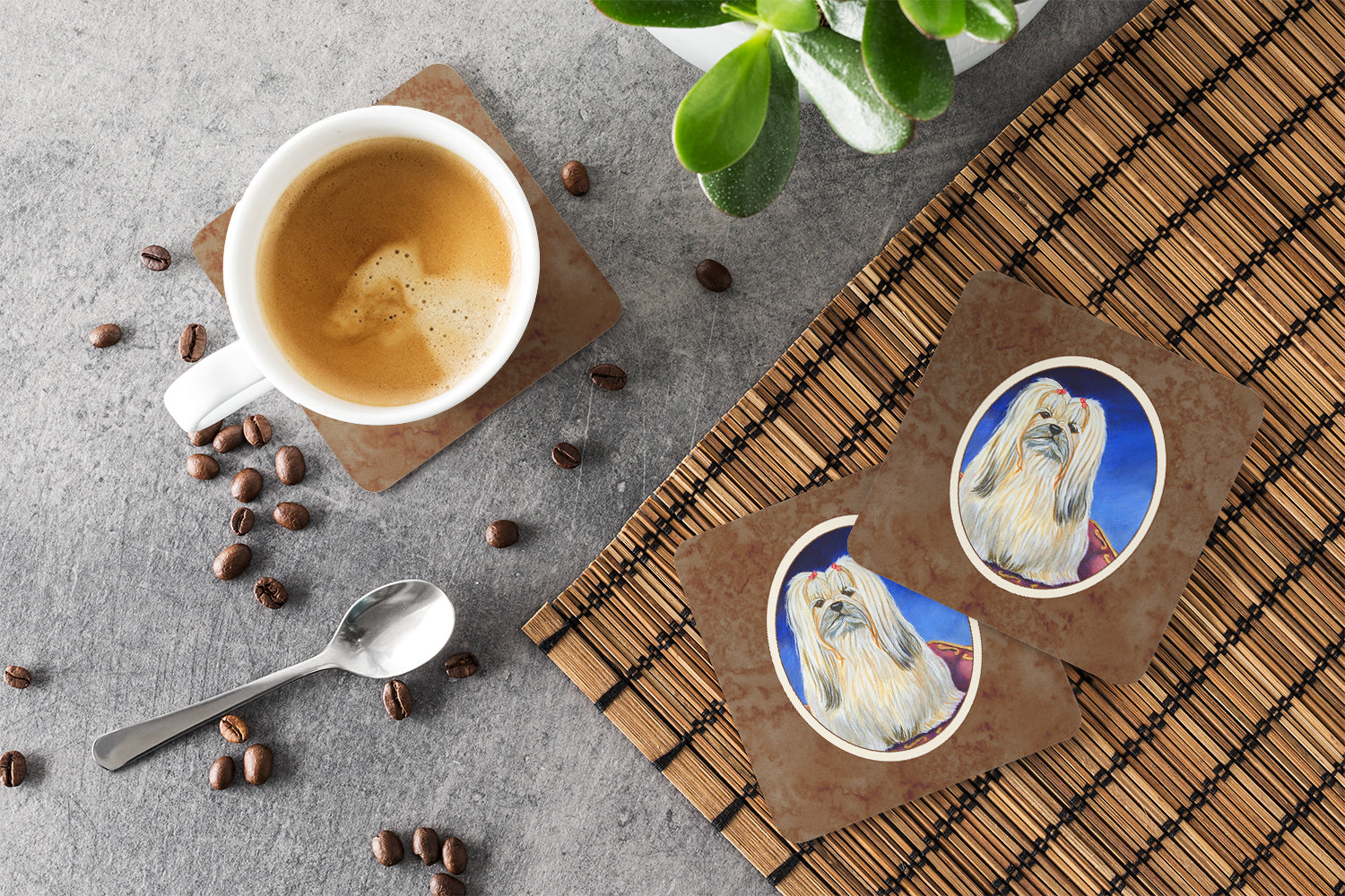 Lhasa Apso Foam Coasters Set of 4 Cup Coasters for Indoor Outdoor, Tabletop Protection, Anti Slip, Mouse pad Material