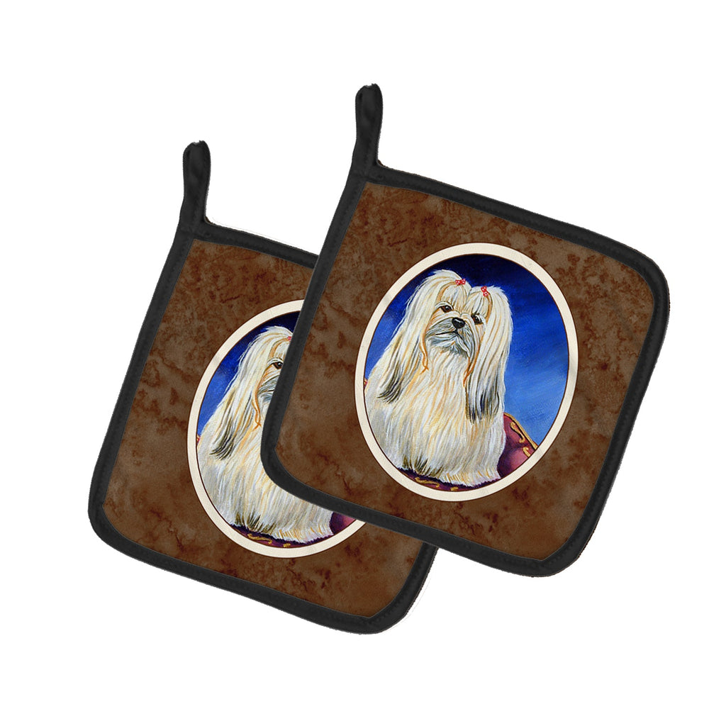 Lhasa Apso Pot Holder Set of 2 Heat Resistant Quilted Hot Pads 7.5 x 7.5 Inch, Insulated Kitchen Trivets for Cooking & Baking
