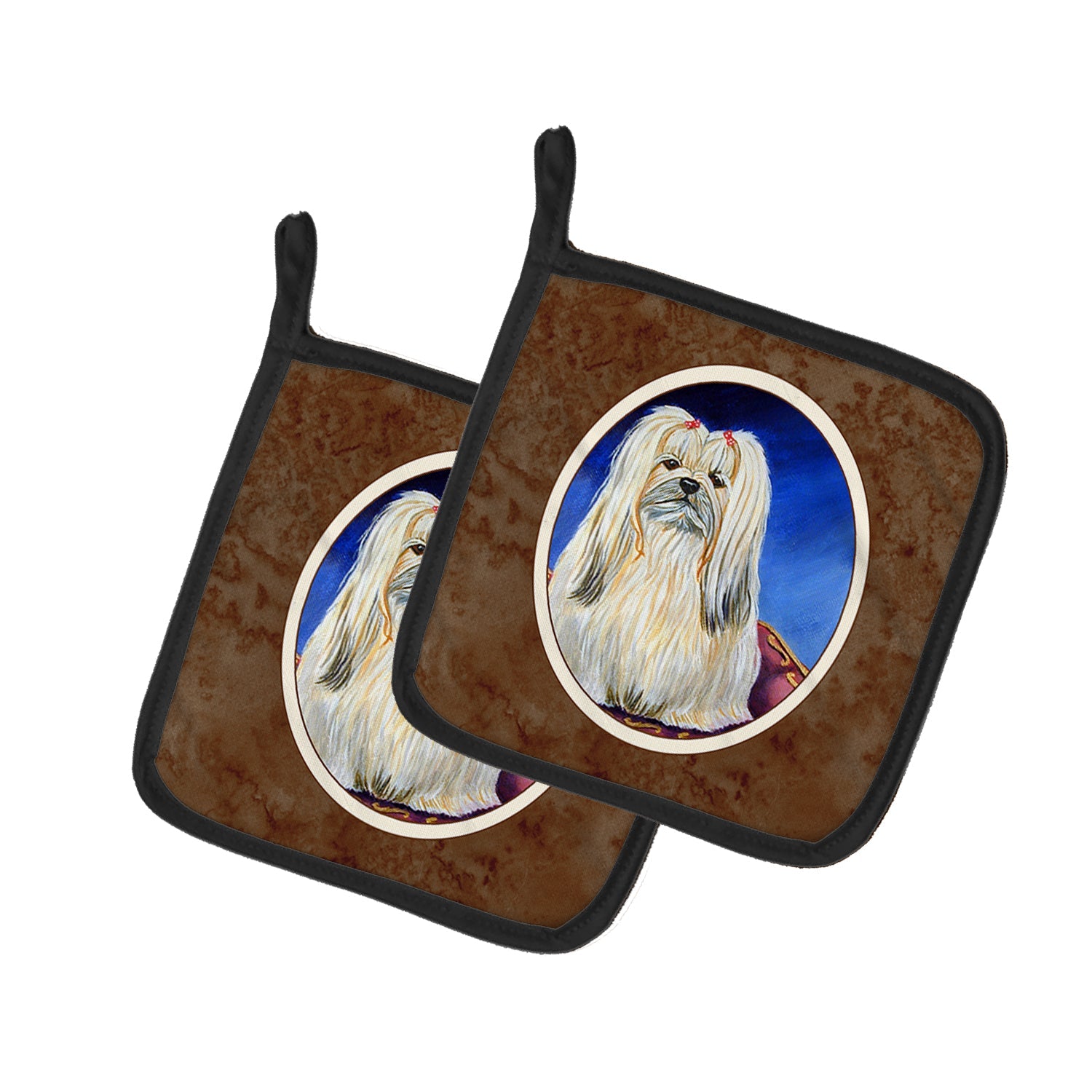 Lhasa Apso Pot Holder Set of 2 Heat Resistant Quilted Hot Pads 7.5 x 7.5 Inch, Insulated Kitchen Trivets for Cooking & Baking