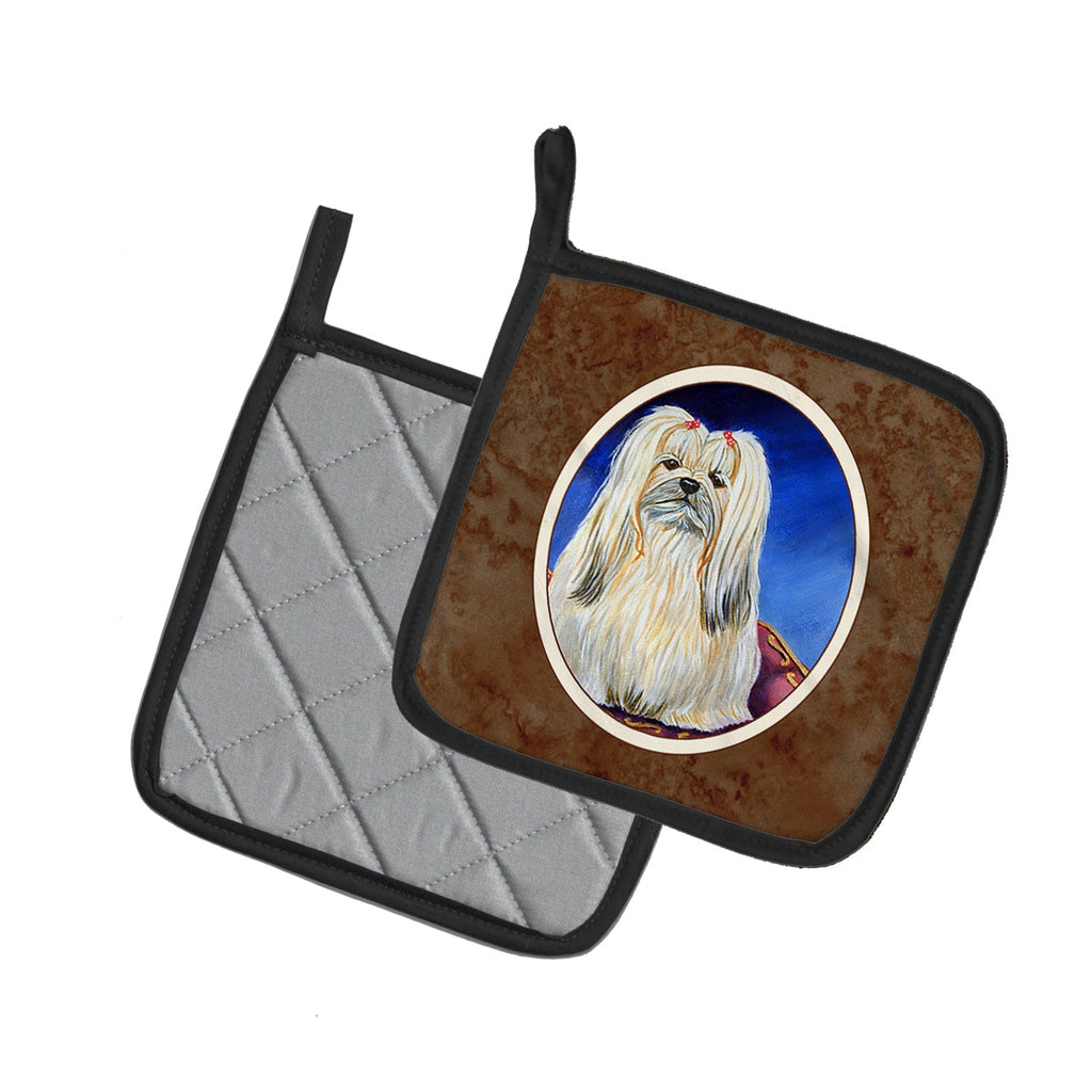 Lhasa Apso Pot Holder Set of 2 Heat Resistant Quilted Hot Pads 7.5 x 7.5 Inch, Insulated Kitchen Trivets for Cooking & Baking