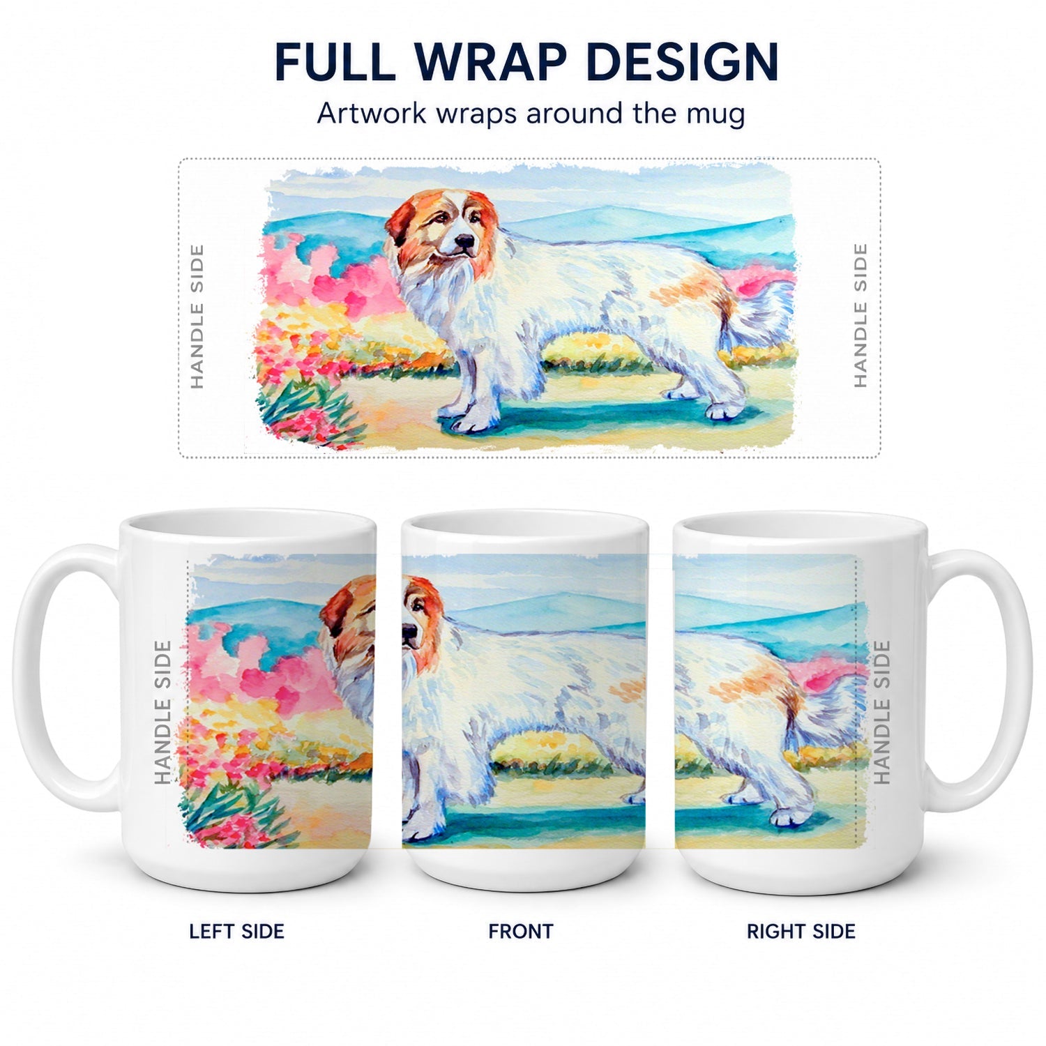 Great Pyrenees Ceramic Coffee Mug 15 oz Decorative Large C Handle Mug Cup for Tea, Cocoa Hot Chocolate