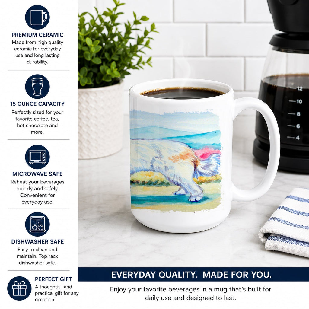 Great Pyrenees Ceramic Coffee Mug 15 oz Decorative Large C Handle Mug Cup for Tea, Cocoa Hot Chocolate