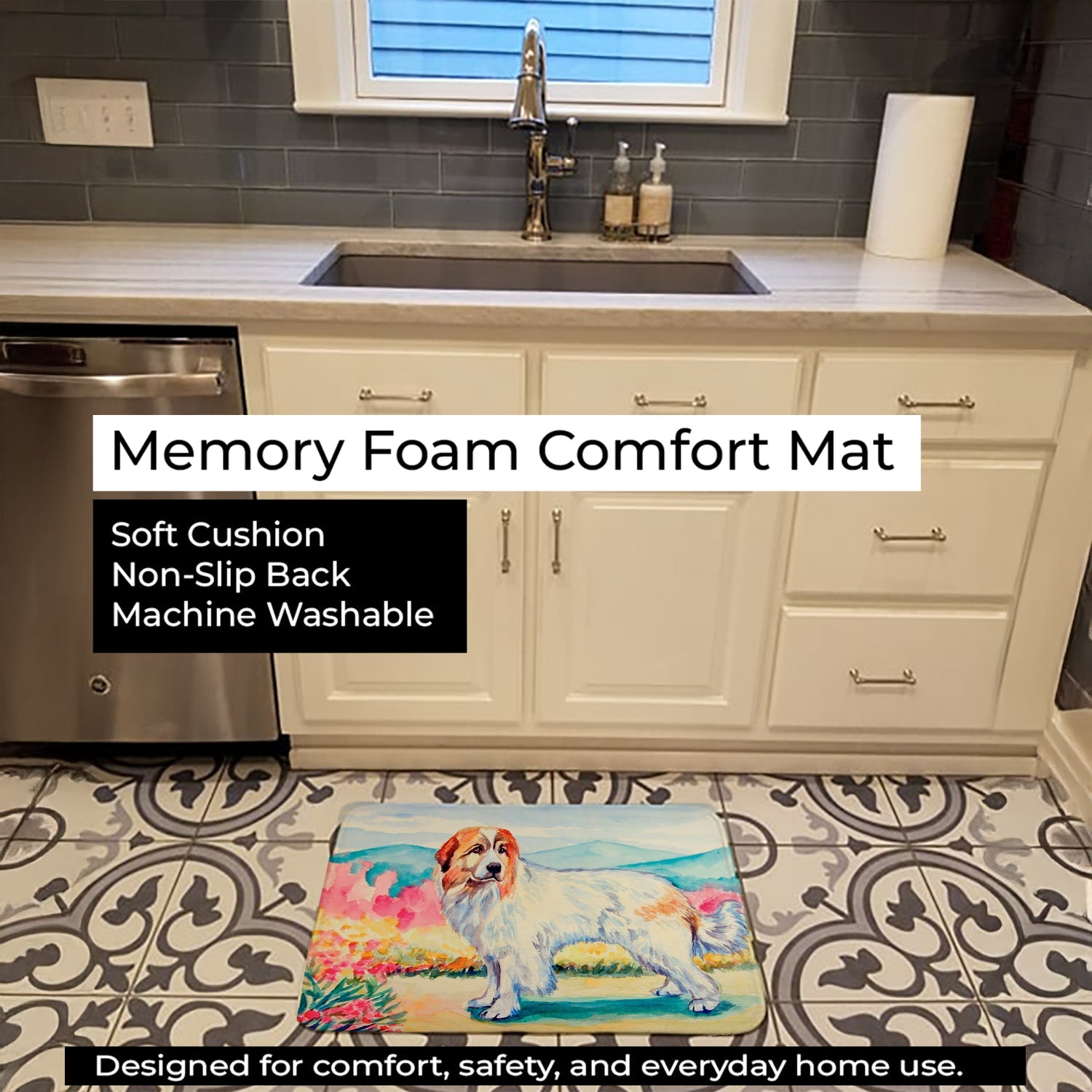 Great Pyrenees Memory Foam Kitchen Mat Machine Washable Anti-Fatigue Cushion Comfort Bath or Kitchen Rug