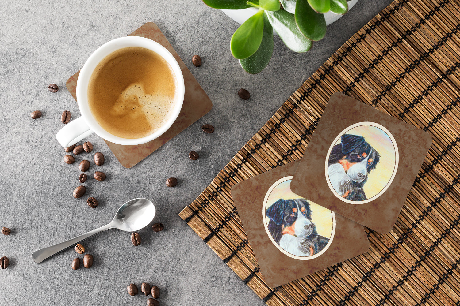 Bernese Mountain Dog Foam Coasters Set of 4 Cup Coasters for Indoor Outdoor, Tabletop Protection, Anti Slip, Mouse pad Material