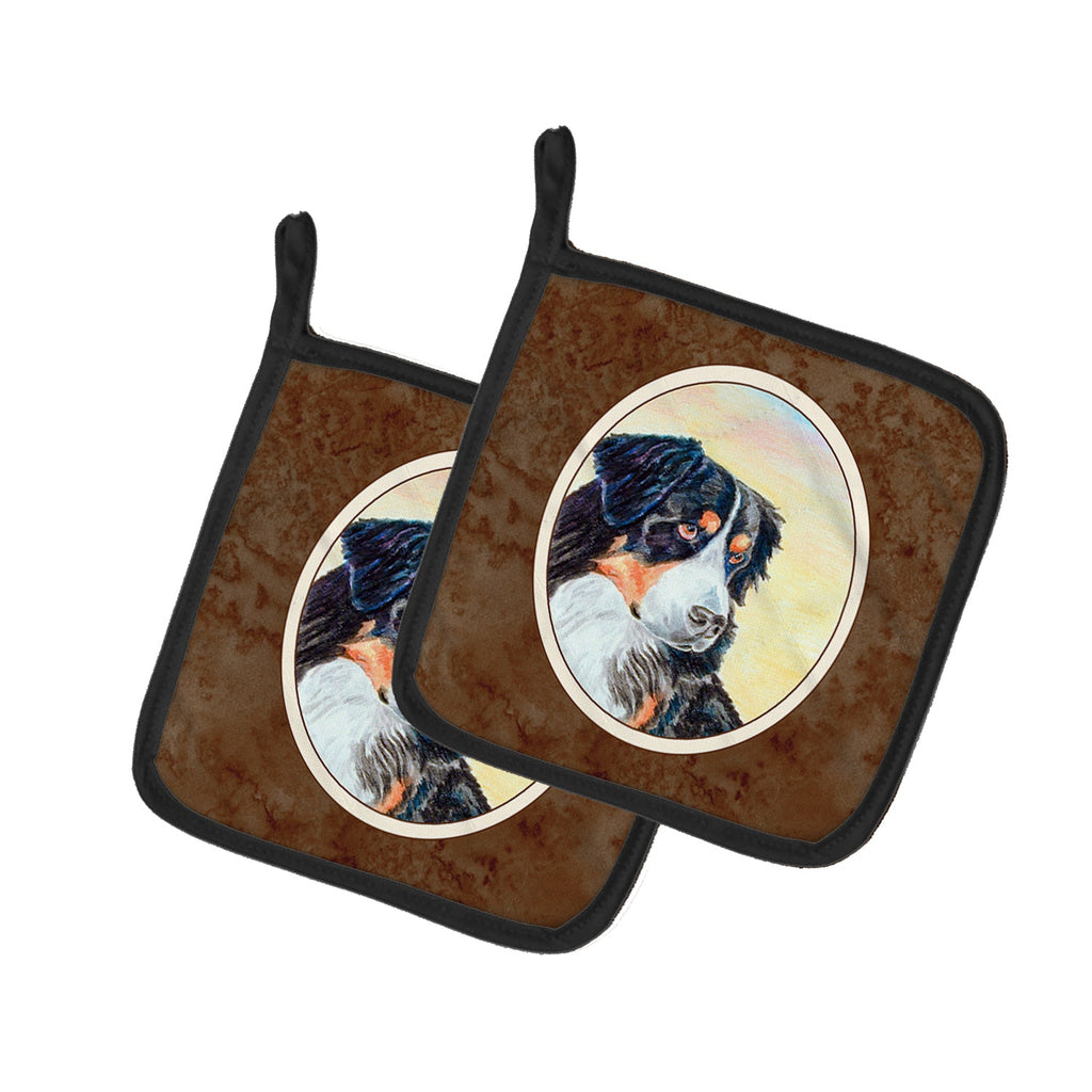 Bernese Mountain Dog Pot Holder Set of 2 Heat Resistant Quilted Hot Pads 7.5 x 7.5 Inch, Insulated Kitchen Trivets for Cooking & Baking